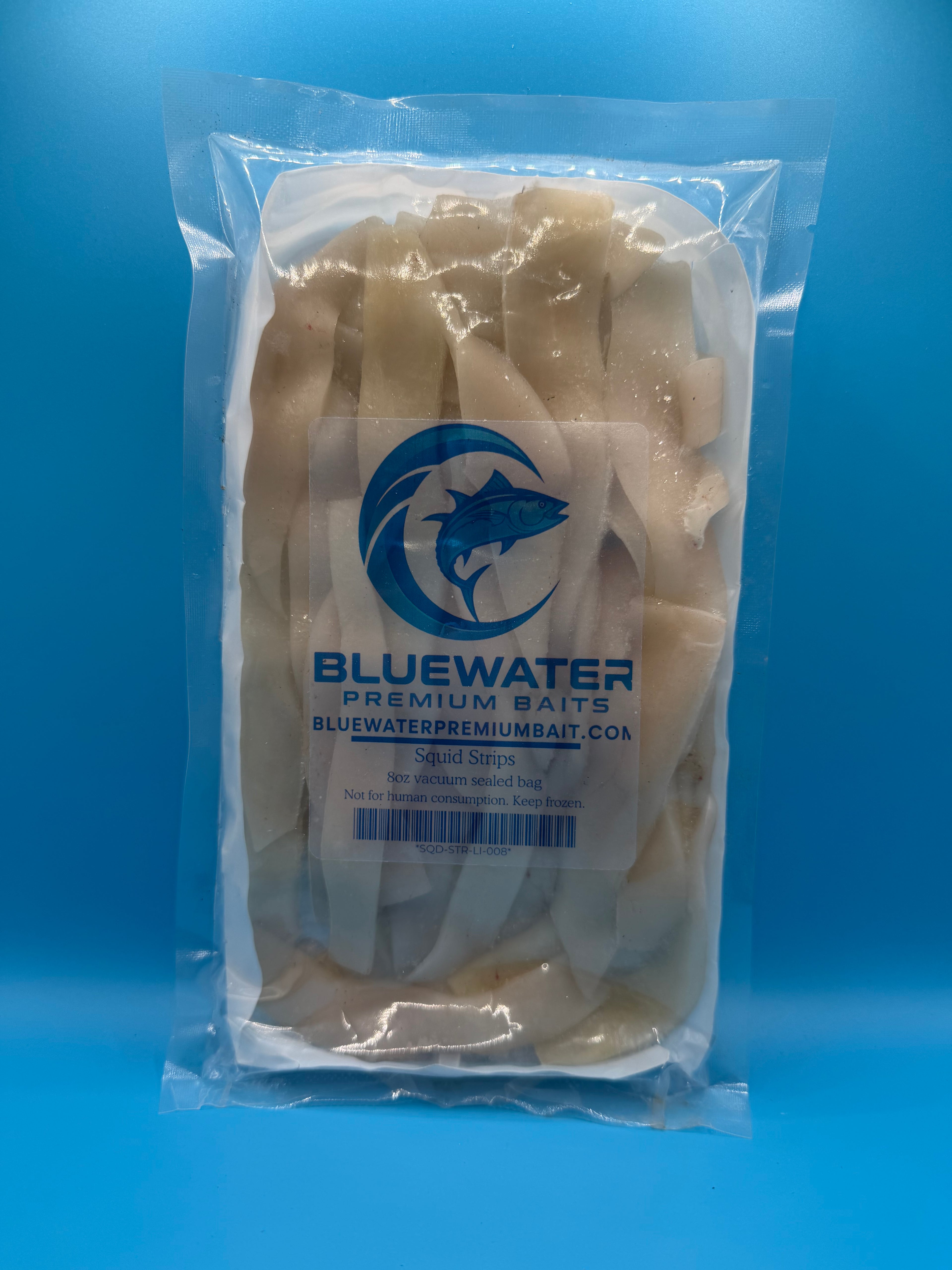 Squid Strips- 36 8oz trays per case (Bluewater Premium Baits Brand)
